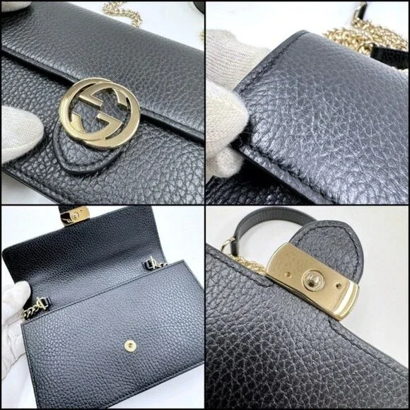 Gucci Interlocking Chain Wallet Black Leather Gold - Picture 5 of 7